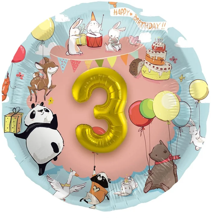 3D Folieballon Dieren met Leeftijd, 1-5 jr.