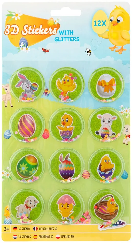 3D-Paasstickers met Glitter, 12st.