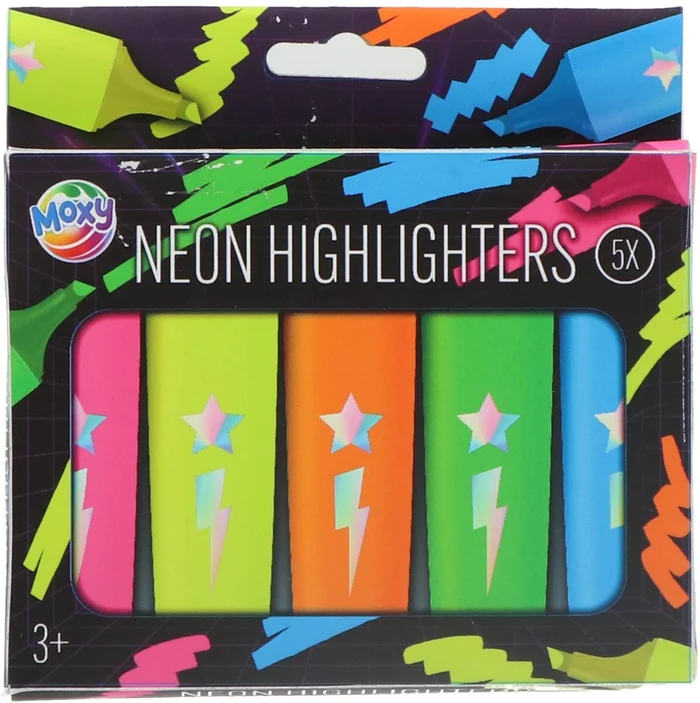 5 Neon Highlighters Markeerstiften 12 x17,5 cm