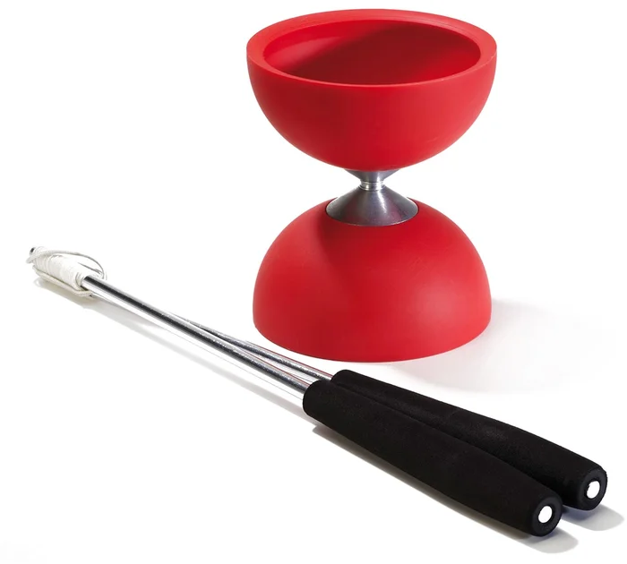 Acrobat 105 Gummi Diabolo mit Aluminium Hand Sticks, rot