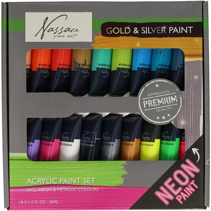 Acrylverf Fluor en Metallic Kleuren, 18×36 ml