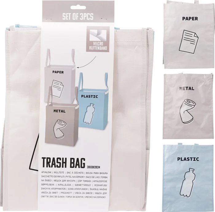 Afvalzak recycle 30x30x39cm set 3 stuks