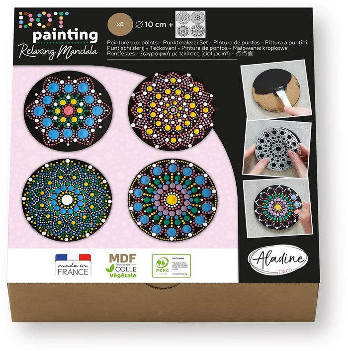 Aladine Aladine Dot Painting Set 8 Onderzetters 10cm