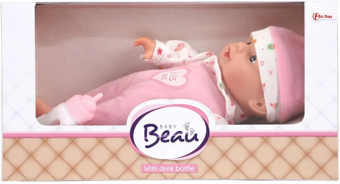 Baby Beau Liggende Babypop met Flesje, 30cm
