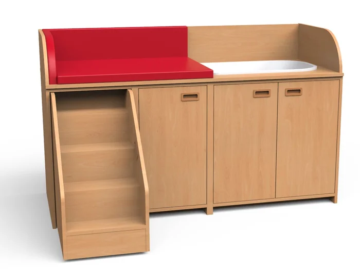 Bade-Wickelkommode mit Treppe, Badebecken und 3 Unterschränken