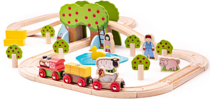 Bigjigs Holz Zugset Bauernhof – 44-teilig