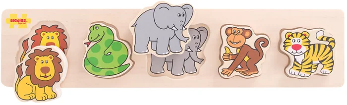 Bigjigs Holzpuzzle zum Heben und Zuordnen Safari – 5 Teile
