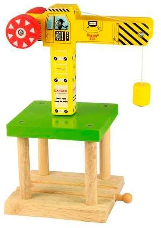 Bigjigs Rail Großer Hebekran Gelb Für Holzeisenbahn