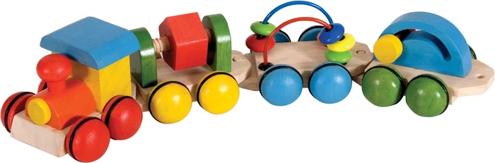 Bimmelbahn aus Holz mit 3 Anhängern