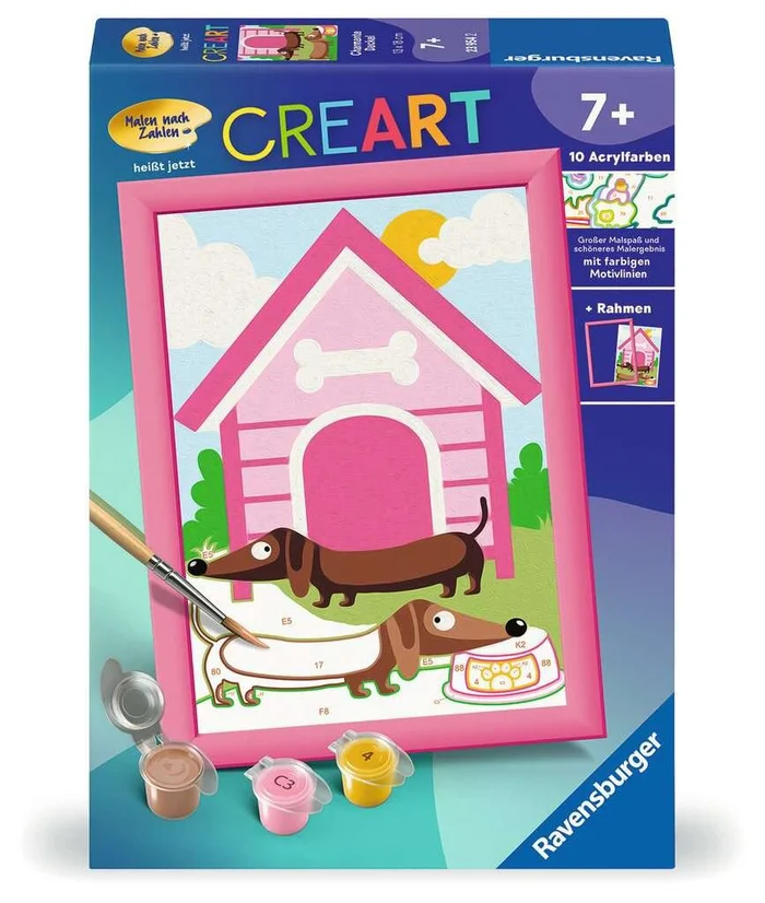 CreArt Charmante Dackel – Malen nach Zahlen für Kinder ab 7 Jahren
