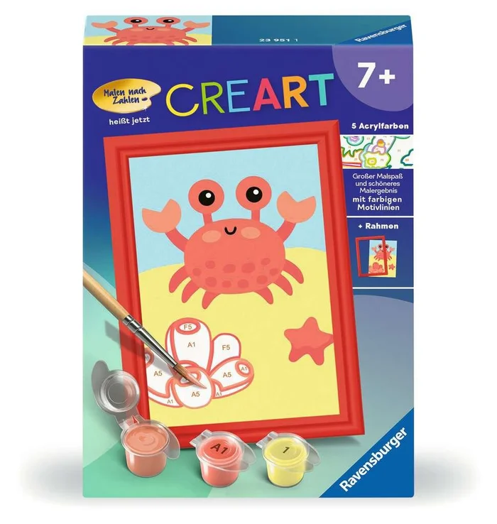CreArt Fröhliche Krabbe – Malen nach Zahlen für Kinder ab 7 Jahren