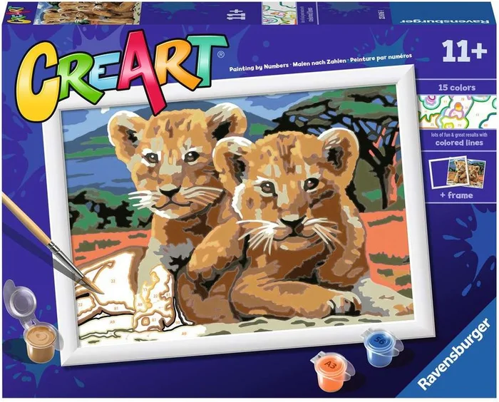 CreArt Schilderen op Nummer – Kleine Leeuwenwelpjes
