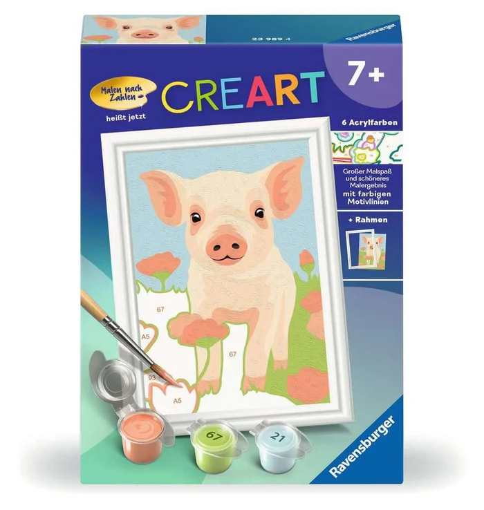 CreArt Süßes Hausschwein – Malen nach Zahlen für Kinder ab 7 Jahren