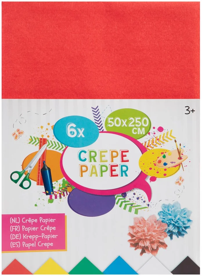 Crêpepapier 6 Kleuren, 50x250cm