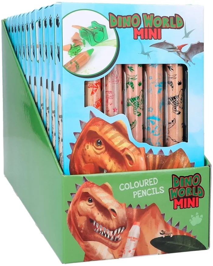 Dino World mini dino kleurpotloden & puntenslijper