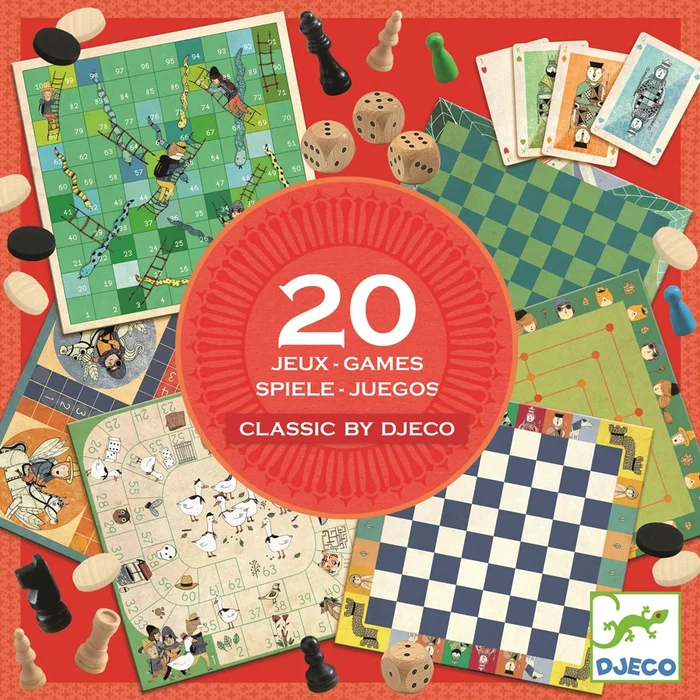 DJECO 15 DJ05219 Familienspiele traditionelle Klassische 20 Spiele, bunt