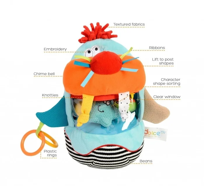 Dolce Toys Spielzeug Klassisches Aktivitäts-Kuscheltier Walross Walter – 30 cm