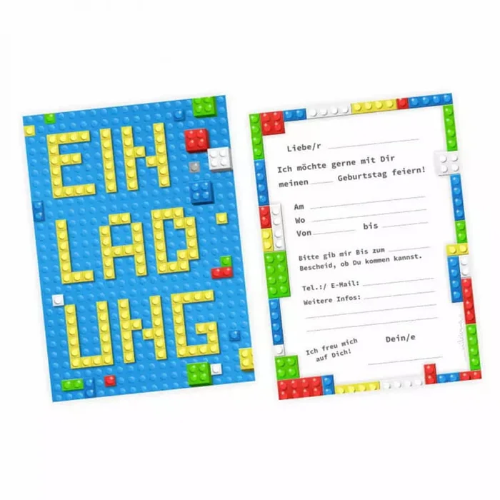 Einladungen Bunte Bausteine inkl. Kuverts, 5 Stk.