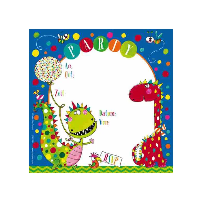 Einladungen Frecher Dino, 8 Stk.