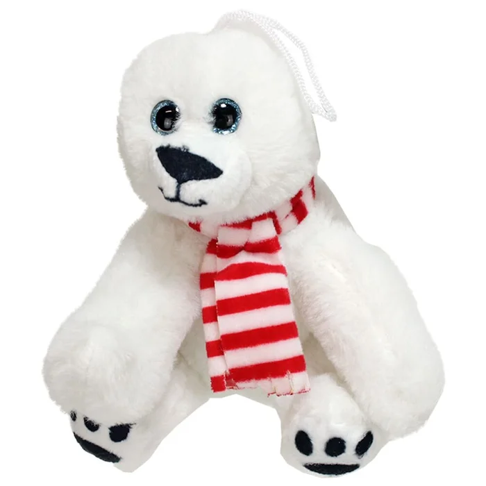 Eisbär Kuscheltier klein mit Schal und Schlaufe – ca. 16 cm