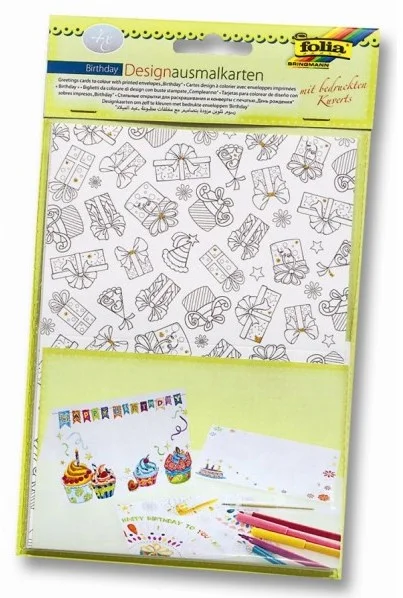 Folia Folia Ontwerpkleurkaarten met enveloppen – Verjaardag – 4st