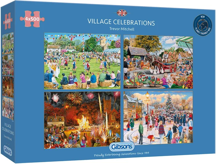 Gibsons 4 Puzzles – Trevor Mitchell – Village Celebrations – 500 Teile