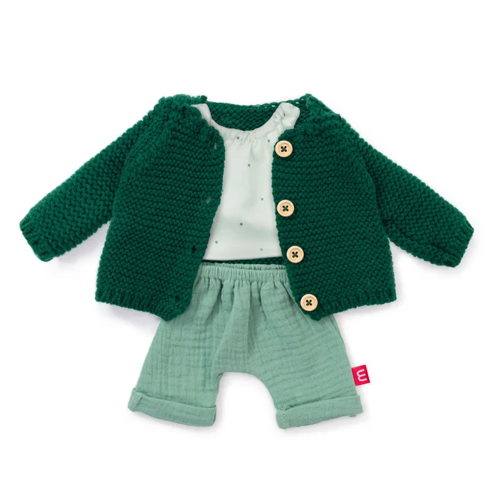 Hose, Shirt, Strickjacke grün für 38 cm Puppen
