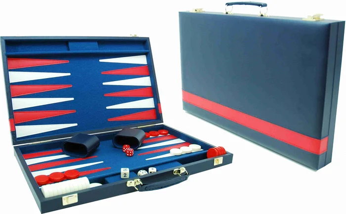 HOT Games Backgammon-Koffer Blau Vinyl 46×30 cm.