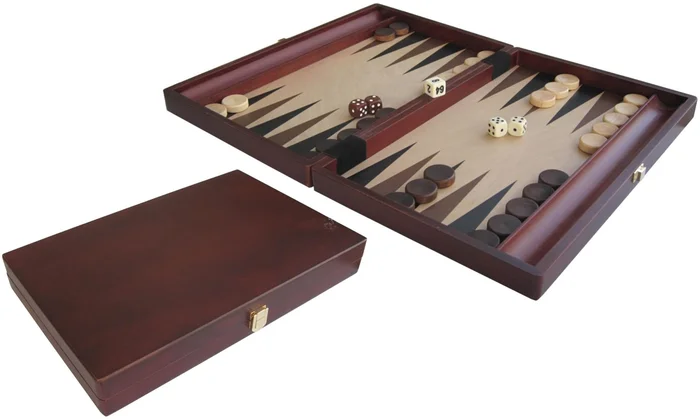 HOT Games Backgammonkoffer aus braunem Holz 35×23 cm mit HOT Steinen