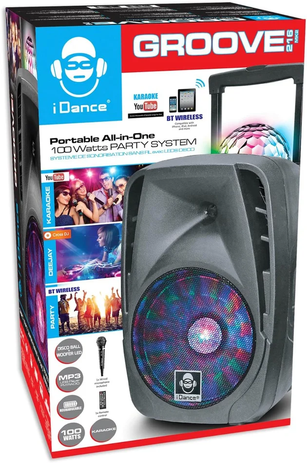 Idance boombox met licht en wielen en Micro