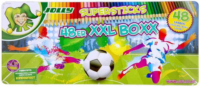 Jolly Jolly Supersticks Klassische Buntstifte Football XXL Boxx 48 Stück