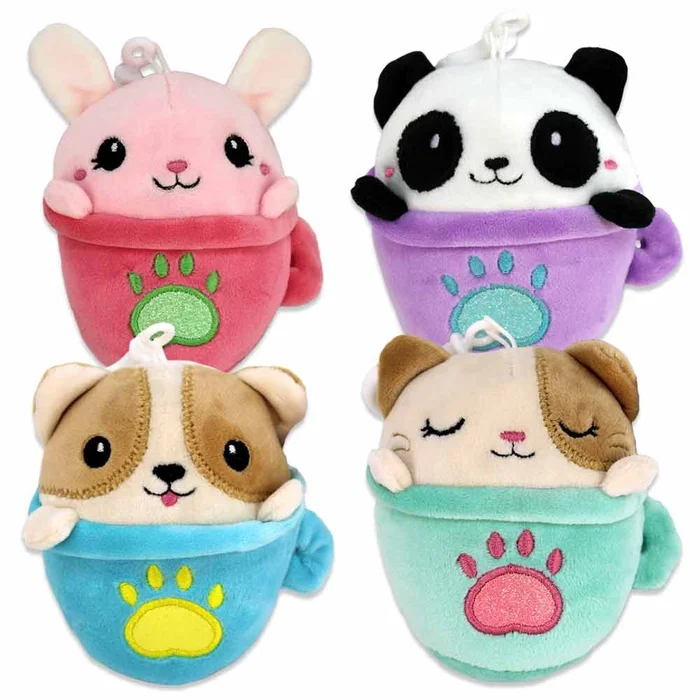 Kawaii Anhänger Tiere in Tasse aus Plüsch – ca. 10 cm