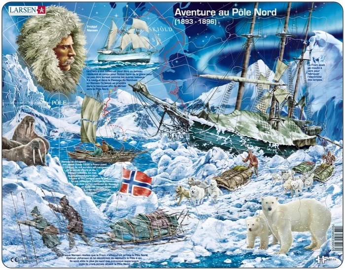 Larsen Rahmenpuzzle – Abenteuer am Nordpol (auf Französisch) – 65 Teile
