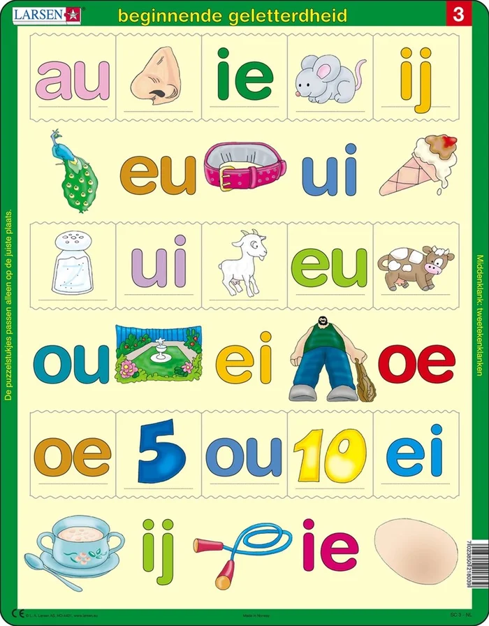 Larsen Rahmenpuzzle – Beginnende geletterdheid 3 (auf Niederländisch) – 15 Teile