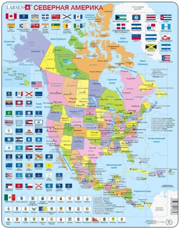 Larsen Rahmenpuzzle – Nordamerika (auf Russisch) – 70 Teile