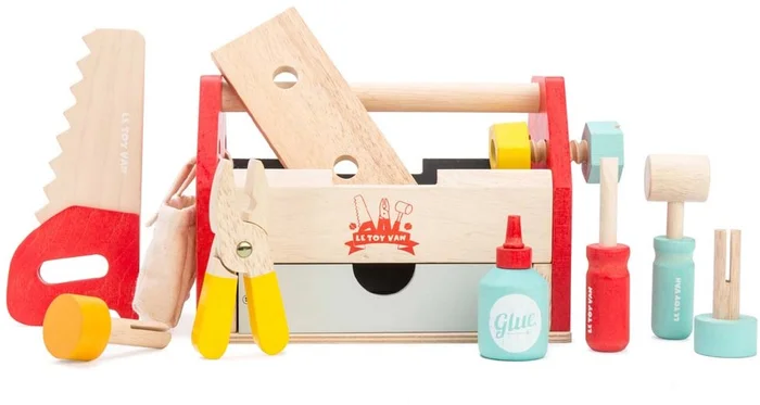 Le Toy Van – Pädagogisches Autos & Baustelle-Spielset aus Holz Werkzeugkiste für Rollenspiel | Für Mädchen & Jungen Holzwerkzeuge-Rollenspiel – Geeignet für Kinder ab 3 Jahren