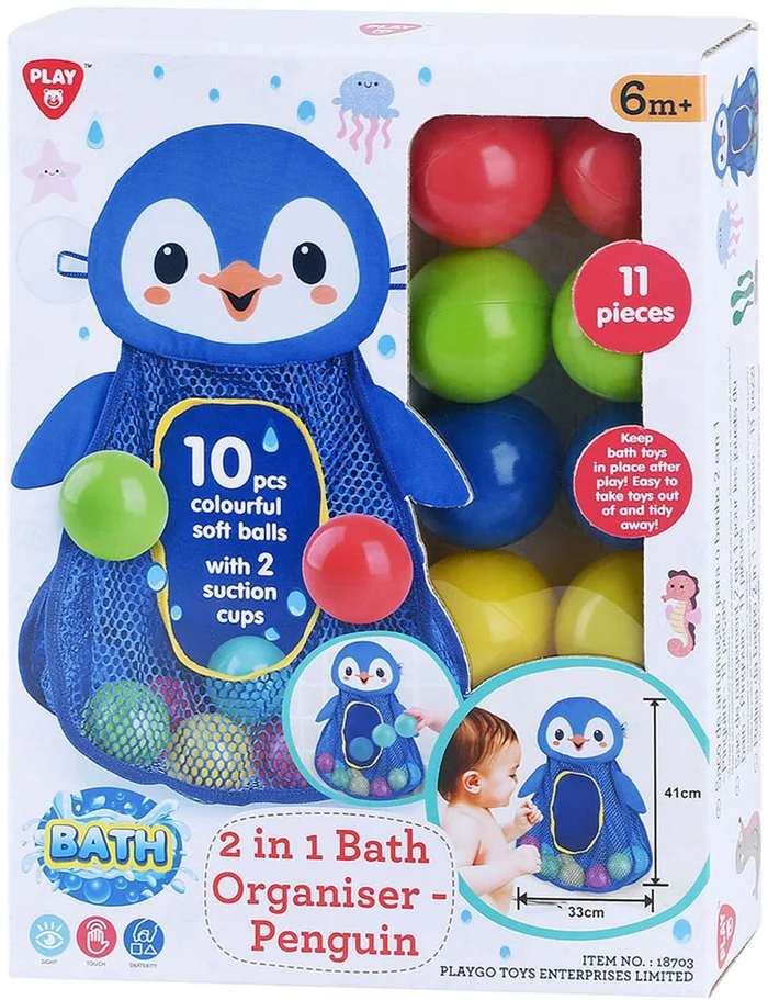 Play Badspeelgoed Opberger Pinguin met ballen, 11dlg.