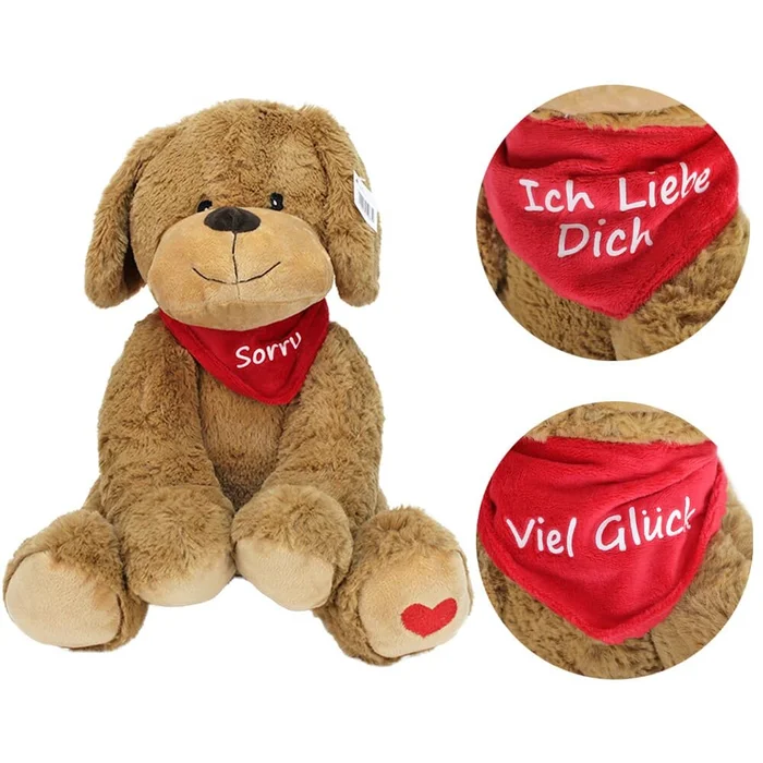 Plüschtier Hund Schlappohren Kuscheltier Hund „mit Spruch“ – ca. 28 cm