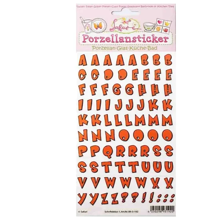 Porzellan-Sticker Buchstaben Orange