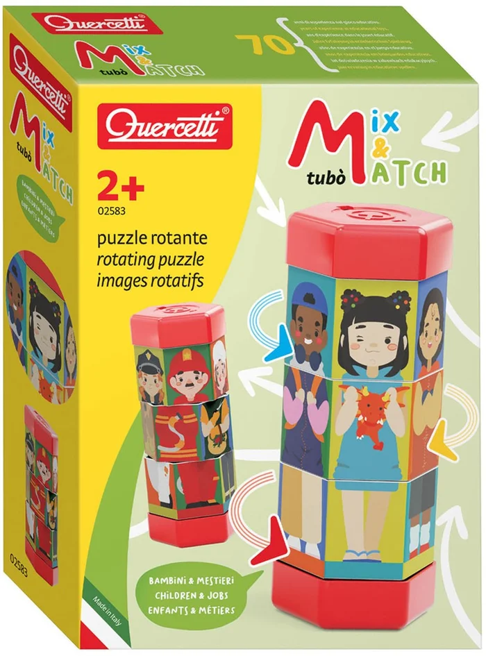 Quercetti Tubo Mix & Match Roterende Puzzel Kinderen en Beroepen