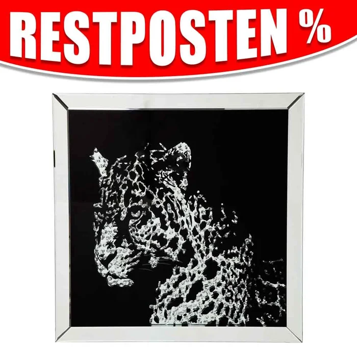 Rahmen mit Bild „Leopard“ gespiegelter Rand – ca. 80 cm x 80 cm