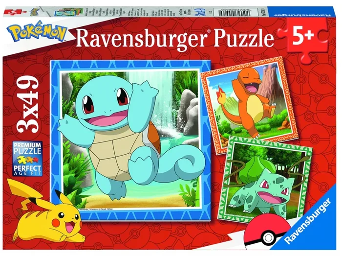 Ravensburger Pokémon Puzzel Charmander Squirtle Bulbasaur 3×49 Stukjes