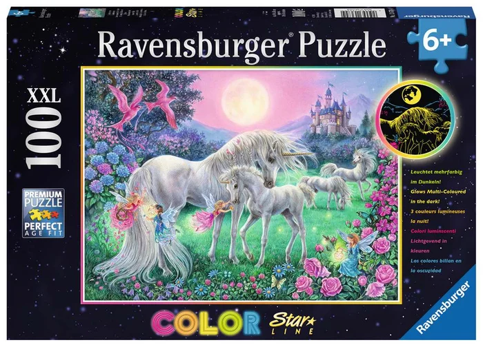 Ravensburger® Puzzle XXL Color – Einhörner im Mondschein, 100 Teile