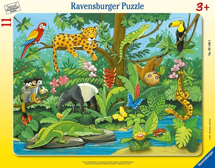 Ravensburger Rahmenpuzzle – Tiere des Regenwaldes – 11 Teile