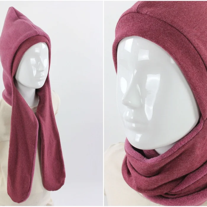 SALE Fleece-Schalmütze zum Wenden rosa und beere meliert