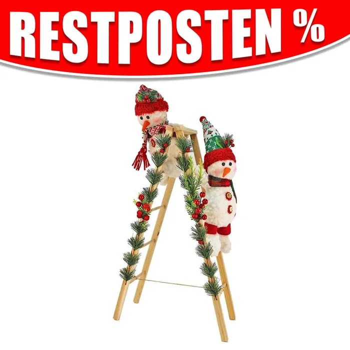 Schneemann Deko Figuren kletternd auf Leiter – ca. 76 cm