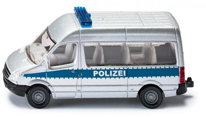 SIKU 0804, Polizeibus, Metall/Kunststoff, Silber, Anhängerkupplung, Spielzeugauto für Kinder