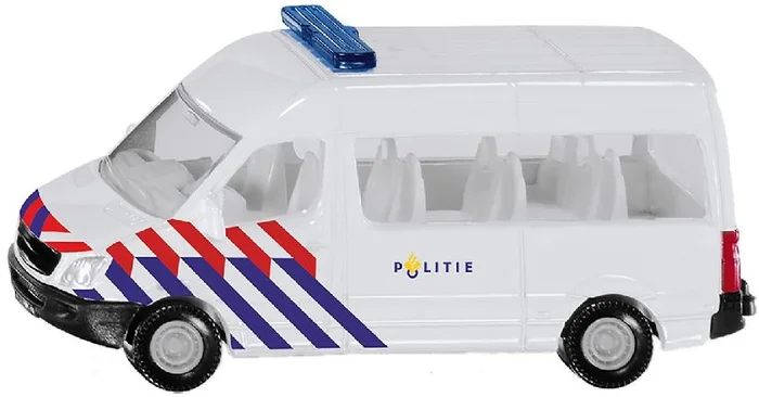 siku 0806003, Polizei-Transporter Niederlande, Metall/Kunststoff, Weiß/Blau, Anhängerkupplung, Spielzeugauto für Kinder