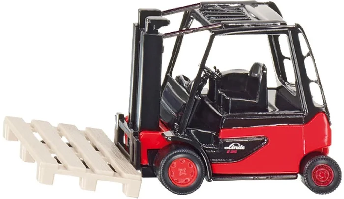 SIKU 1311, Gabelstapler, Metall/Kunststoff, Rot/Schwarz, Inkl. 1 Palette, Bewegliche Gabel
