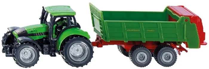 SIKU 1673, Traktor mit Universalstreuer, Metall/Kunststoff, Grün, Öffenbare Heckklappe